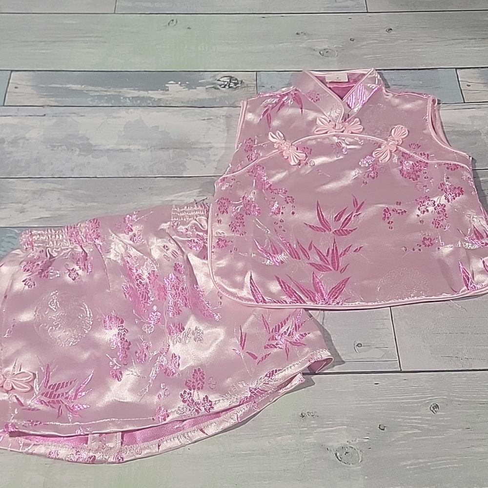 blossom Mandarin Two Piece Dress Set Infant size 1 Beautiful Baby and Hot Pink